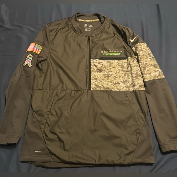 Nike Seattle Seahawks Salute To Service Size L 1/2 Zip Jacket Camo Nike Shield - Picture 2 of 13